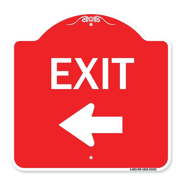 Parking Lot Sign Exit Sign Left Arrow, Red & White Aluminum Sign, 18" L, 18" H, RW-1818-23422